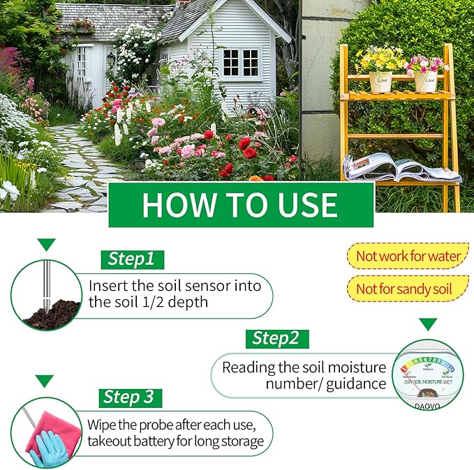 Soil Moisture Meter, Plants Moisture Meter Upgraded-Large Screen-Soil Hygrometer with Light- Plant Water Meter for Indoor and Outdoor Hous Plants, Garden, Farm, Lawn Soil Tester-Snowhite