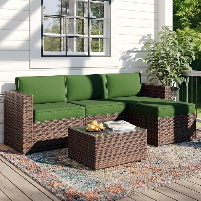 Replacement Cushions for Outdoor Furniture, 7-Piece Outdoor Cushions for Patio Furniture, Waterproof & Fade Resistant Couch Cushion for 4-Seat Patio Conversation Sets, Dark Green