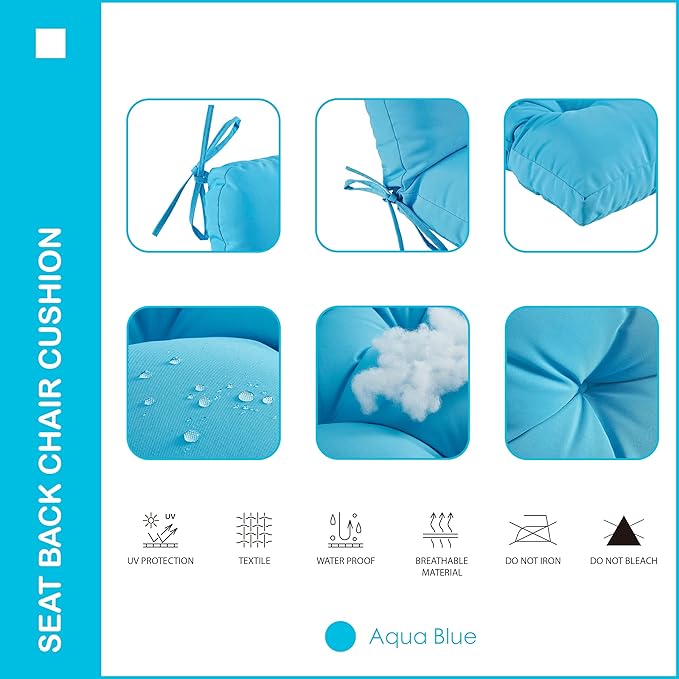 Outdoor Indoor Seat/Back Chair Tufted Cushion,All-Weather Patio Chair Cushion with Ties,for Patio Furniture,Aqua Blue