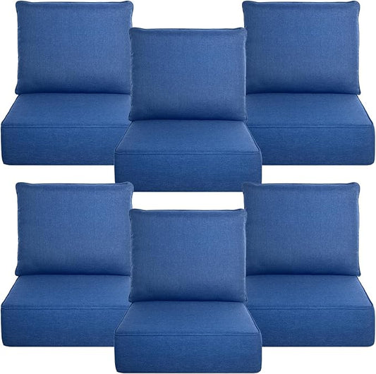 Belord Luxury 6" Thick Outdoor Cushion 6 Set - 24 x24 Inch 28D Sponge Filling Fade-Resistant Chair Cushion, Spill Proof Removable Patio Furniture Replacement Cushion for Sofa Bench Swing - Blue