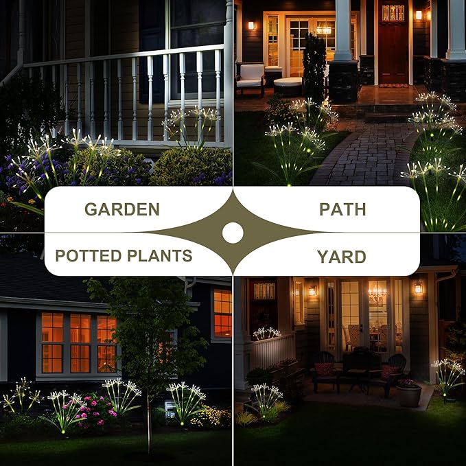 Solar Garden Lights Outdoor: Waterproof 2-Pack DIY Decorative Firework Lights with 2 Modes for Yard Patio Pathway Outside Fairy Decor - Christmas Gifts for Women Mom Mothers Day Warm White