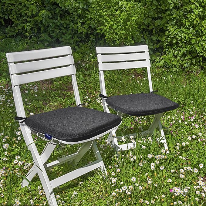 SleepMan Outdoor 17"x16" Chair Cushions with Ties Set of 8, Water Resistant All Weather U-Shape Seat Pads for Patio Garden Furniture Indoor Fade Resistant Patio Cushions (Dark Grey)