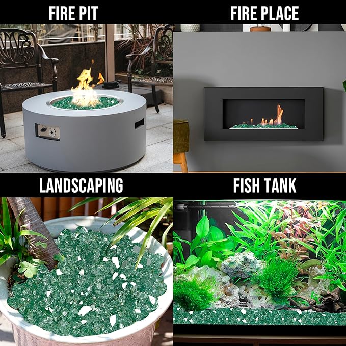 Skyflame 10-Pound Fire Glass for Fireplace Fire Pit and Landscaping, 1/4-Inch Light Green Reflective