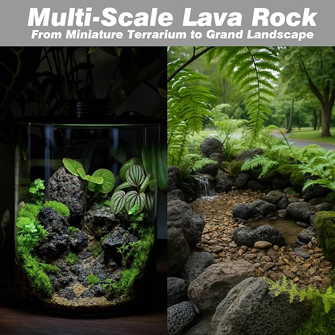 Black Lava Rock Aquarium Stones for Aquascape 30lb Natural Volcanic Rocks for Fish Tank,Terrarium,Reptile Habitat, Landscaping Decor(10-12pcs 4-9 inches)