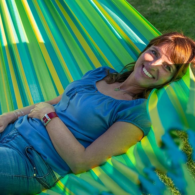 LA SIESTA® - Large Double Brisa Classic Hammock & Nautico Steel Stand - Weather & Tear Resistant Portable Hammock w/Stand - Balcony Porch Garden Outdoor Indoor Hammock - 2-Person Max 355 Lbs, Lime