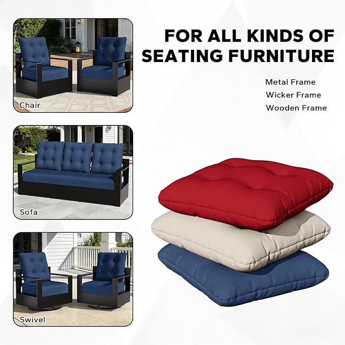 Joyside Outdoor Chair Cushions Set, 22x25/22x24 Inch Patio Furniture Cushions, 6’’ Thick, Water Resistant & Fade Resistant, Outdoor Replacement Cushions for Seat and Sofa