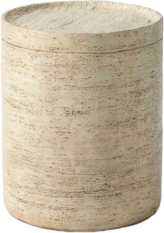 SUNBURY Outdoor Side Tables for Patio, Small Concrete Accent End Table, Stone Round Modern Coffee Furniture, Milky Cement Side Table