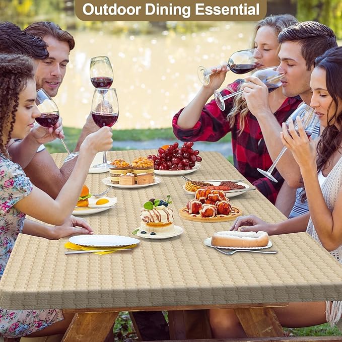 pickyNproud Picnic Table Cover with Bench Covers Portable Table Cloth Built-in Storage Pocket Picnic Table Covers with Elastic Waterproof Camping Essentials for RV Camping