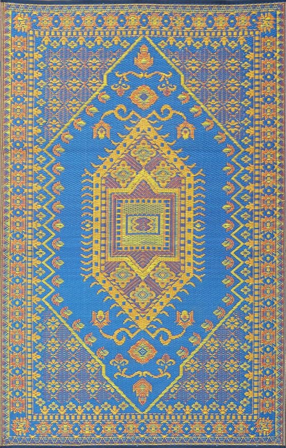 Mad Mats Traditional Outdoor Rug, Reversible Plastic Mat (5' x 8', Oriental Turkish - Blue)