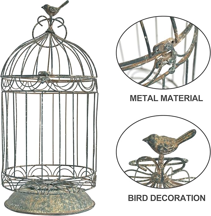Rustic Farmhouse Metal Planter Holder Vintage Birdcage Distressed Deractive Plants Stand for Wedding Decor Party Centerpieces Garden Home Patio Outdoor Indoor Decor