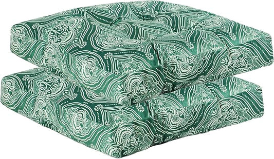 2-Pack Outdoor/Indoor Wicker Patio Seat Cushion Pad with Ties - Dining Chair Cushion, 17" x 17" (Green Lantern)