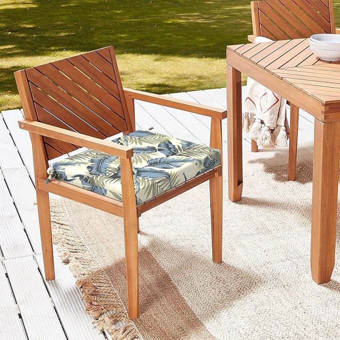 LVTXIII Outdoor Seat Cushions Set of 4 Square Corner Chair Cushions with Ties, Patio Chair Pads for Home Office and Patio Garden Furniture Decoration 18.5"x16"x2", ‌Lush Palm Blue