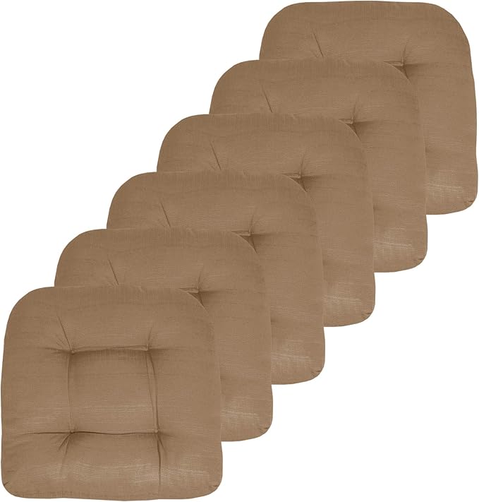 Sweet Home Collection Patio Cushions Outdoor Chair Pads Premium Comfortable Thick Fiber Fill Tufted 19" x 19" Seat Cover, 6 Pack, Taupe
