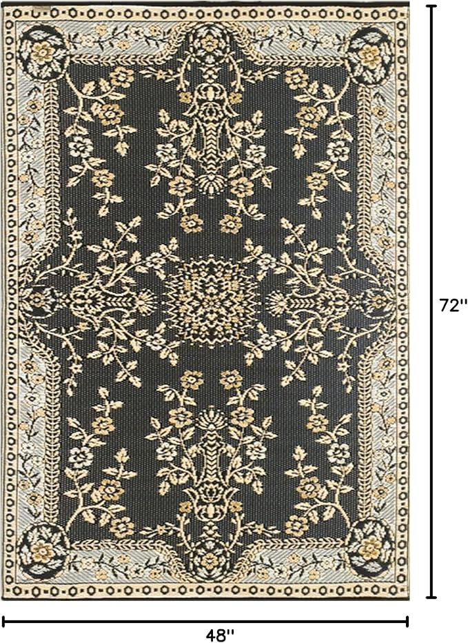 Mad Mats 4x6 Tan & Black Outdoor Rug, Reversible Plastic Mat for Patio, Porch, Poolside, Mudroom, Camping, RV, Deck - Garland