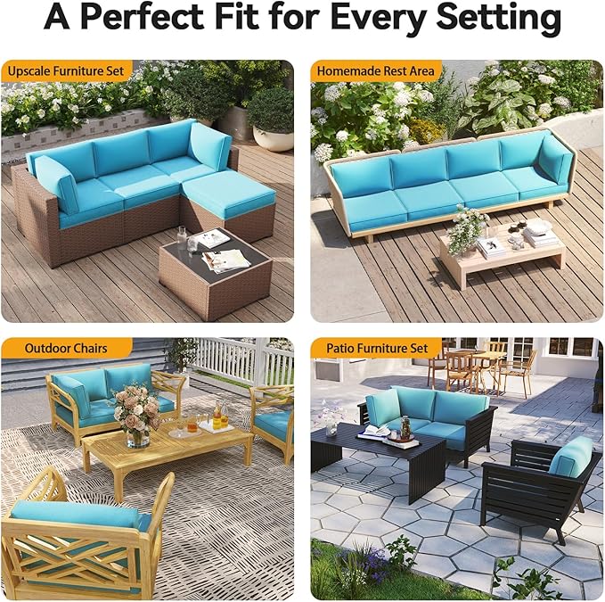 Aoxun Outdoor Replacement Cushions for Patio Furniture, 4'' Water-Repellent Sofa Cushion for 4-Seat Rattan Wicker Sectional, Deep Seats & Fade Resistant (9-Piece, Sky Blue)