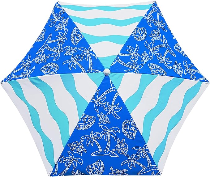 AMMSUN 5ft Seaside Umbrella for Sand and Water Table - Kids Durable Umbrellas for children Beach Camping Garden Outdoor Play Shade Blue Coconut Tree