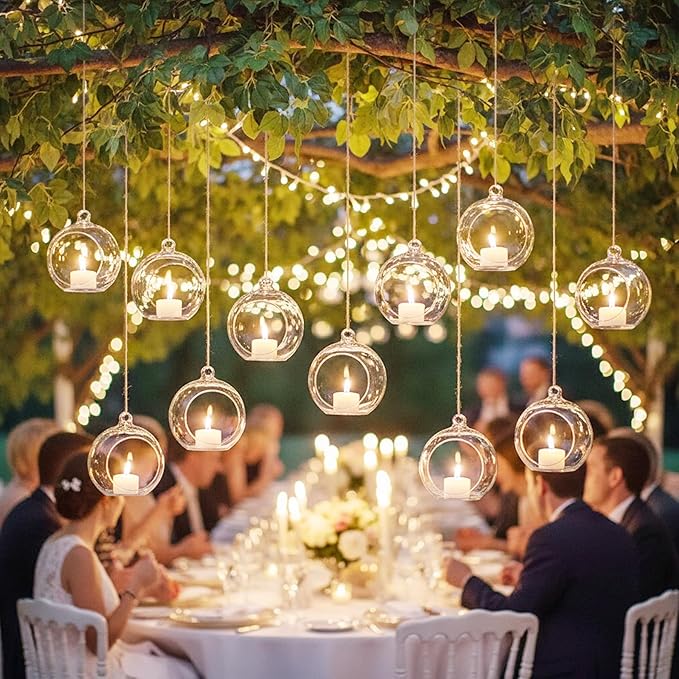 24pcs of Hanging Candle Holders, Glass LED Tealight Holders, Glass Globe Plant Terrariums, 2.36" Diameter Hanging Tealight Holder Terrariums for Wedding Party Tree Home Decorations
