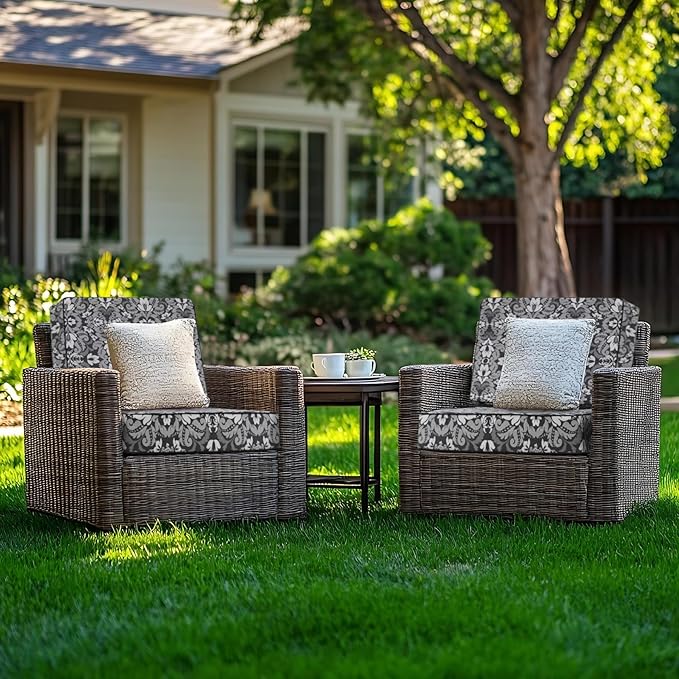 Favoyard Deep Seat Patio Cushion 24 x 24 x 4 in Waterproof Seat & Back Cushion Set with Color Fade Resisitant Pattern, Portable Handle, Attach Straps, Zipper on Removable Cover for Outdoor Furniture