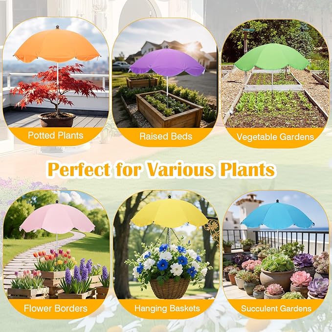 Plant Umbrellas for Outdoor Plants - 26" Large Garden Sun Shade for Plants with Adjustable Angle & Height (Max 43") - Plant Shades for Outdoor Plants, Flowers & Garden Beds - Plant Umbrella Shade for Potted Plants