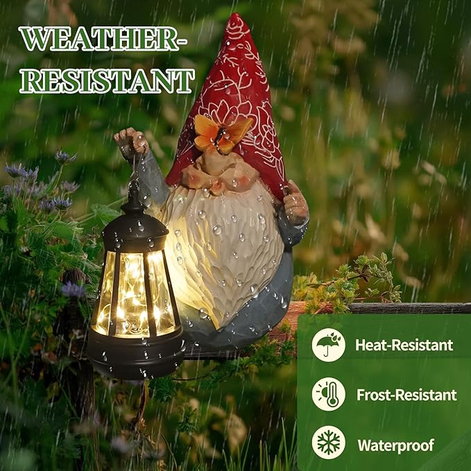HONGLAND Gnomes Figurines Fence Hugger Solar Fence Lights Outdoor Hanging Decor Porch Tree Decorations Yard Ornaments Funny Gifts for Mom Women