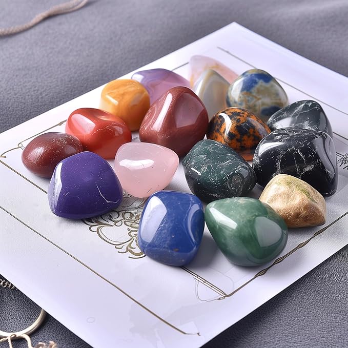Polished Stone Set Mixed Crystals, Christmas Gift for Kids, 1.2" - 2.5 lbs, 25 Types of Extra Large Size Tumbled Gemstones and Crystals Bulk for Healing, Reiki, Meditation, Witchcraft