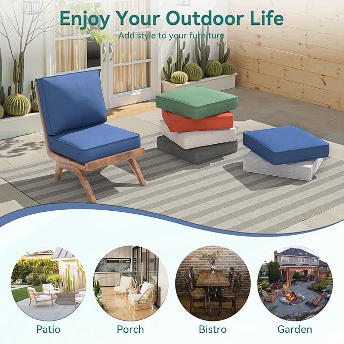 Outdoor Chair Cushions 23" x 24" x 4", Patio Deep Seat Replacement Cushions Set with Zippered Removable Cover, Weather-Resistant Olefin Fabric for Garden Chair Sofa Couch, Set of 2, Beige