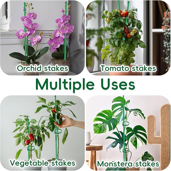 Plant Stakes 14.2Inch, BOVITRO 16Pcs Garden Stakes with Clips for Indoor Outdoor Plants, Adjustable Length Plant Support Stakes, Orchid Stick, Tomato Beans Vegetable Stakes for Garden