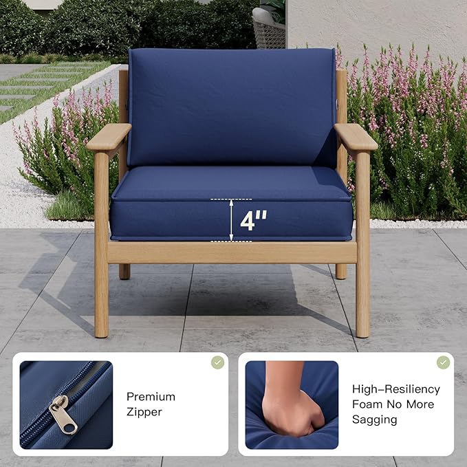 Patio Furniture Replacement Cushions for Outdoor Furniture Set of 4, Patio Sofa Cushions for Outdoor Furniture, 9-Piece Splashproof Fade Resistant Cushions for Outdoor Couch, Navy Blue