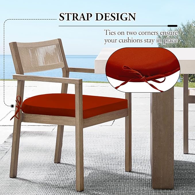 Wellsin Outdoor Chair Cushions for Patio Furniture - Patio Chair Cushions Set of 4 - Water Resistant Round Corner Outdoor Seat Cushions 17"X16"X2", Brick Red