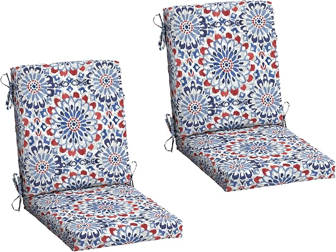 Arden 2-Pack Outdoor Patio Dining Chair Cushion, 20x44, Rain-Proof Seat Pad, Fade-Resistant Outdoor Cushion Clark Blue