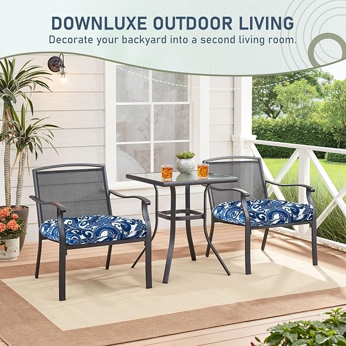 downluxe Outdoor Chair Cushions Set of 2 for Patio Furniture, Waterproof Tufted Overstuffed Patio Furniture Cushions, Thick Outdoor Seat Cushion, 19" X 19" X 5", Blue Carp