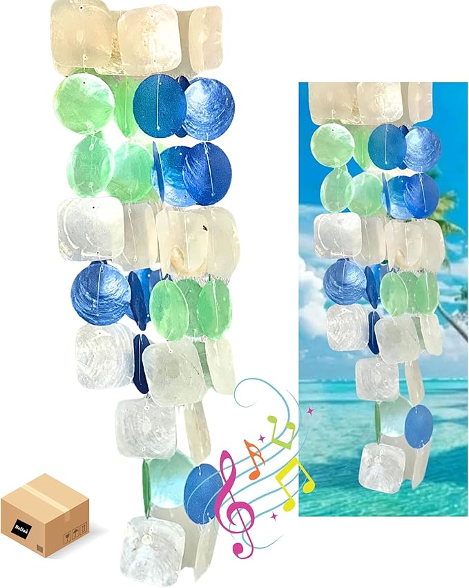 Bellaa 22906 Wind Chimes Outdoor, Garden Decorations, Musical, Indoor/Outside Windchimes, Gifts for Mom, Capiz Sea Glass Shells