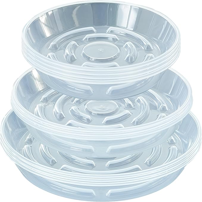 10 Packs Plant Saucer Pot Tray, 6 8 10 inch Clear Flower Planter Saucers and Drip Trays, Plastic Flower Planter Saucers for Indoors Outdoors, Heavy Durable Plant Plate Water Catcher