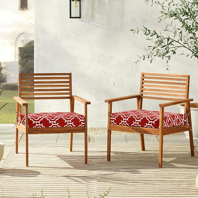 downluxe Outdoor Chair Cushions Set of 4 for Patio Furniture, Water-Resistant Square Corner Patio Chair Cushions with Ties, High Density Foam Outdoor Seat Cushion, 18.5" X 16" X 3", Red Gourd