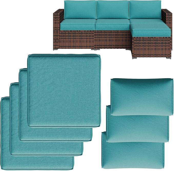 Replacement Cushions for Outdoor Furniture, 7-Piece Outdoor Cushions for Patio Furniture, Deep Seat, Waterproof & Fade Resistant Couch Cushion for 4-Seat Patio Conversation Sets, Sky Blue