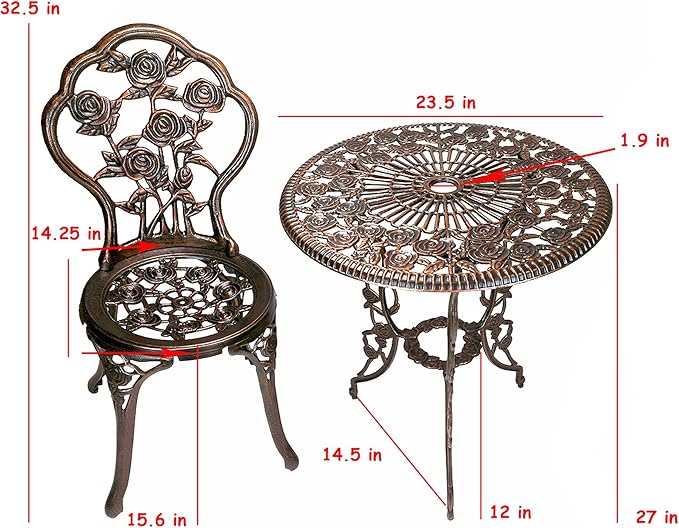 Oakland Living 3-Piece Rose Bistro Set with 23.5-Inch Cast aluminum Top Table