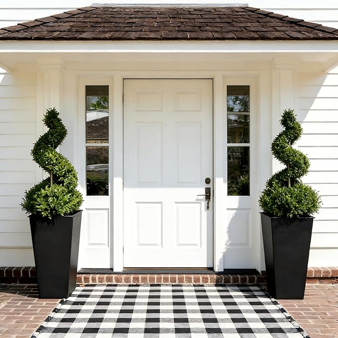 GreenShip 27" Tall Planters, Set of 2 – Black Outdoor Planter for Front Porch & Tall Plants, Weather-Resistant, with Drainage Hole & Rubber Plug (No Plants Included) (Black-2pcs)