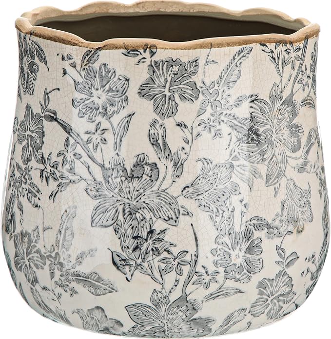 Bokon 7 x 6.3 Inch Ceramic Planter Vintage Scroll Planter Decorative Plant Pots with Crackle Glaze for Indoor Outdoor, Kitchen, Table, Shelf, Mantel, Home, Garden Decor, Gardening Gift(Rustic)