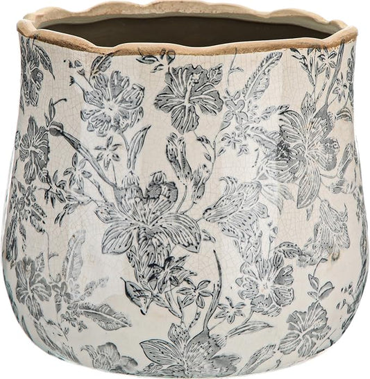 Bokon 7 x 6.3 Inch Ceramic Planter Vintage Scroll Planter Decorative Plant Pots with Crackle Glaze for Indoor Outdoor, Kitchen, Table, Shelf, Mantel, Home, Garden Decor, Gardening Gift(Rustic)
