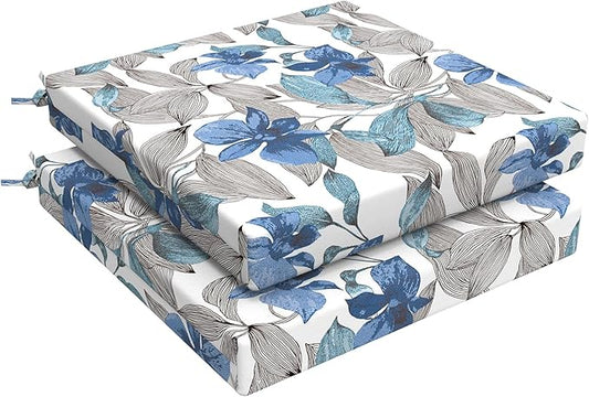 LVTXIII Outdoor Seat Cushions Set of 2 Square Chair Cushions with Ties, Patio Chair Pads for Home Office and Patio Garden Furniture Decoration 22"x22"x3", ‌Clemens Noir Blue