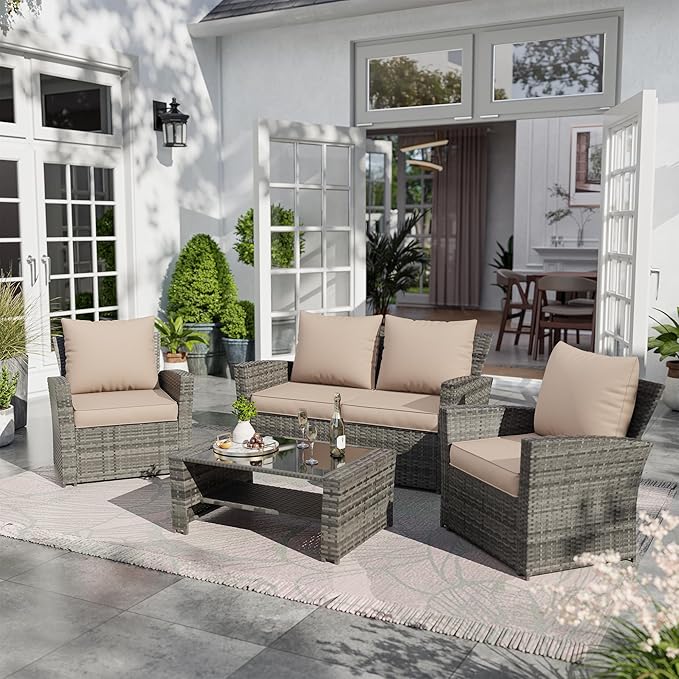 UDPATIO Outdoor Cushions for Patio Furniture, 4'' Replacement Cushions for Outdoor Furniture, Set of 8 Water-Resistant Outdoor Sectional Cushions for Sofa Couch Chair (Beige)