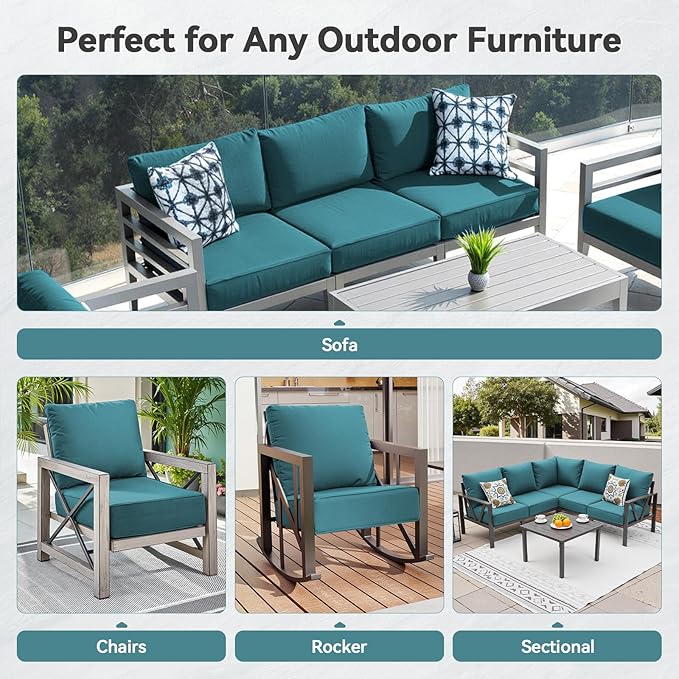 6" Thick Outdoor Cushions 22x24x6, 10-Set Deep Seat Patio Cushions with Removable Cover, Waterproof & Fade Resistant Replacement for Wicker Chair, Loveseat, Sofa - Peacock Green
