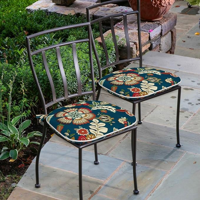 Outdoor Chair Cushions Set of 4, Water Resistant Patio Chair Pads with Ties, Seat Cushions for Home Garden Furniture Decoration, 16"x17",Peacock Blue