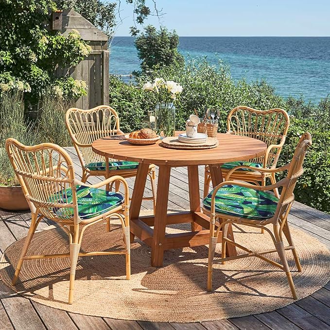 Outdoor Chair Cushions Set of 4, Water Resistant Patio Chair Pads with Ties, Seat Cushions for Home Garden Furniture Decoration, 16"x17", Hanalei Lagoon