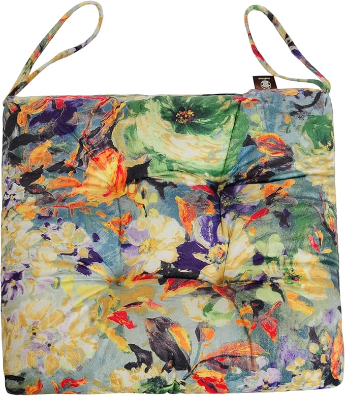 2-Pack Outdoor/Indoor Wicker Patio Seat Cushion Pad with Ties - Dining Chair Cushion, 17" x 17" (Oil Painting)