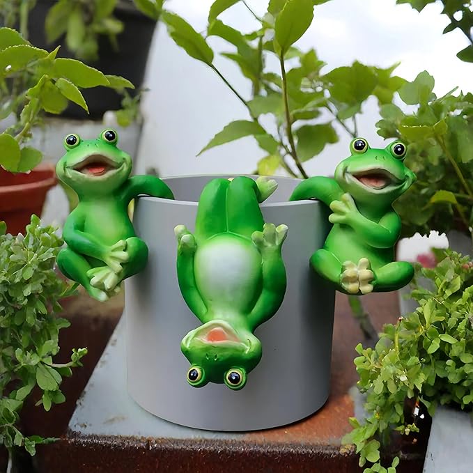 3 PCS Playful Frog Statues Pot Hugger Decorations for Plant, Miniature Frog Figurines,Women Gifts,Garden Decor Outdoor, Suitable for Flower, Courtyard and Lawn Decorations
