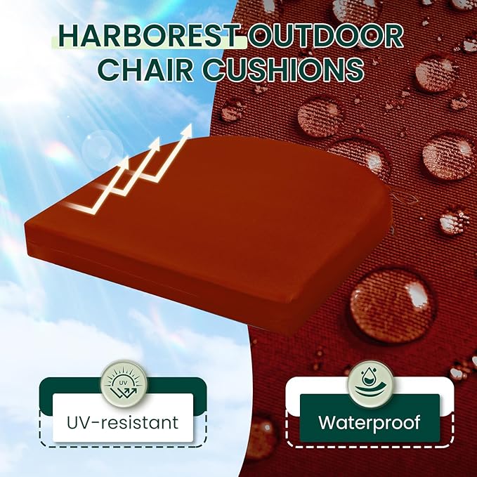 HARBOREST Outdoor Chair Cushions Set of 2, Water Resistant Patio Chair Cushions with Ties, Outdoor Seat Cushions for Patio Furniture, 17"x16"x2", Burnt Orange