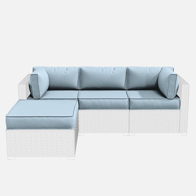 Patio Furniture Cushions, Replacement Outdoor Cushions for 4-Seat Patio Furniture, Waterproof Cushions for Outdoor Sectional Sofa Couch, Sky Blue