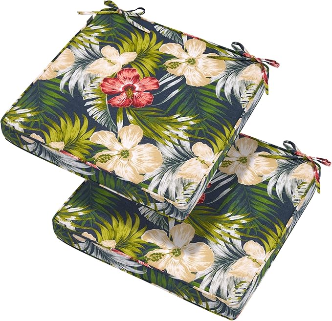 Magpie Fabrics Indoor Outdoor Waterproof Square Chair Cushion, 18" x 18" x 2.5", 2 Pack, Water Resistant Seat Cushions, for Patio Garden Office, Midnight Floral
