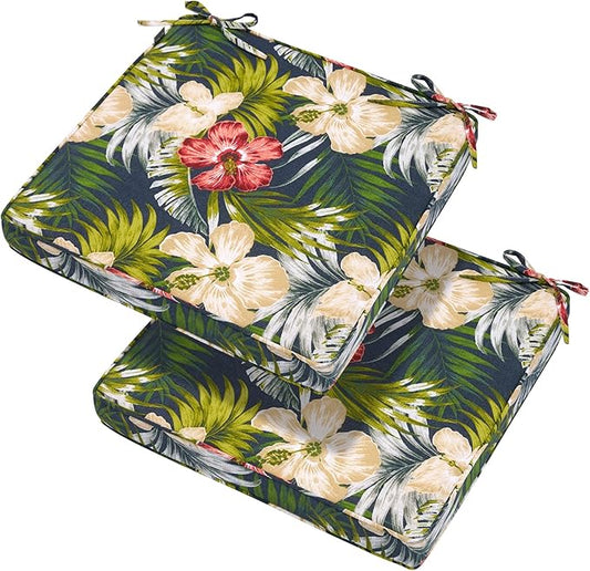 Magpie Fabrics Indoor Outdoor Waterproof Square Chair Cushion, 18" x 18" x 2.5", 2 Pack, Water Resistant Seat Cushions, for Patio Garden Office, Midnight Floral